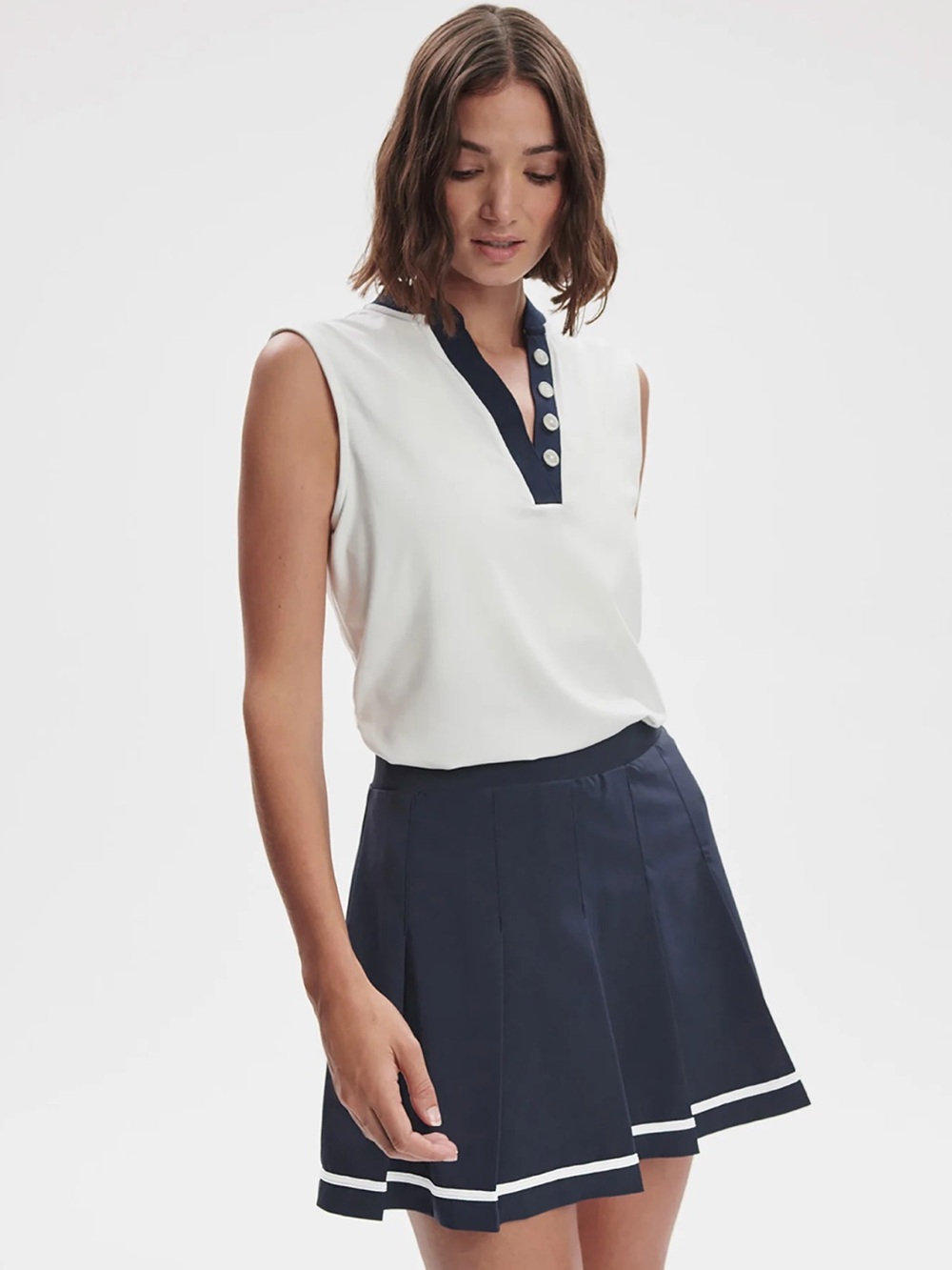 Varley Shelby Performance Tank - White/Blue Nights